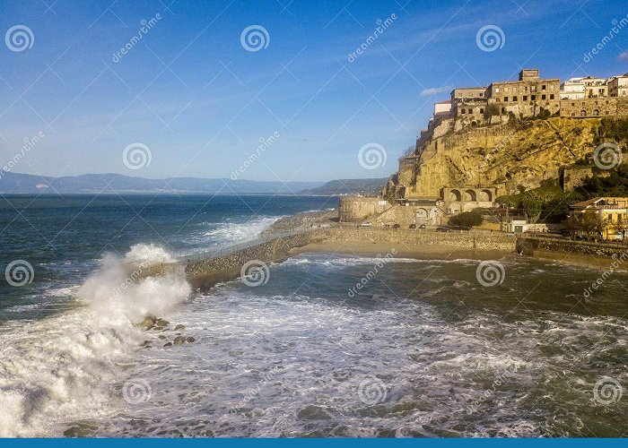 Murat Castle Sea Storm and Waves with Wind. Aerial View of Pizzo Calabro ... photo