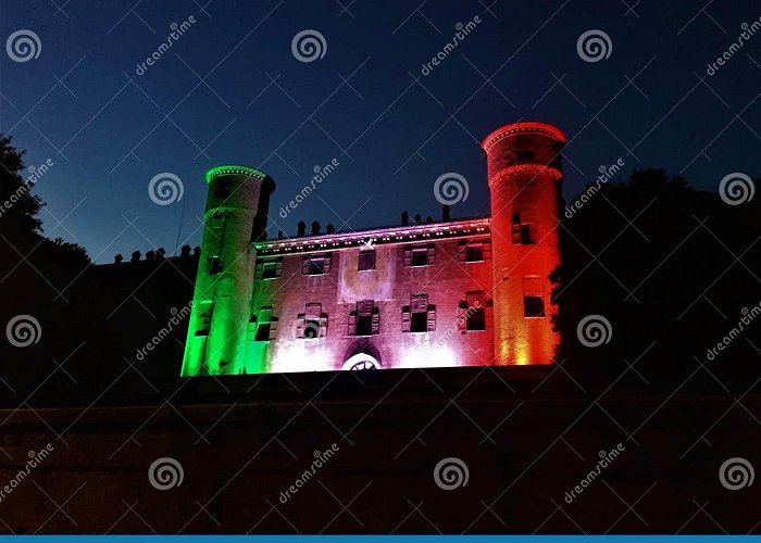 Moncalieri Castle The Castle of Moncalieri Town, Piedmont Region, Italy. Night ... photo