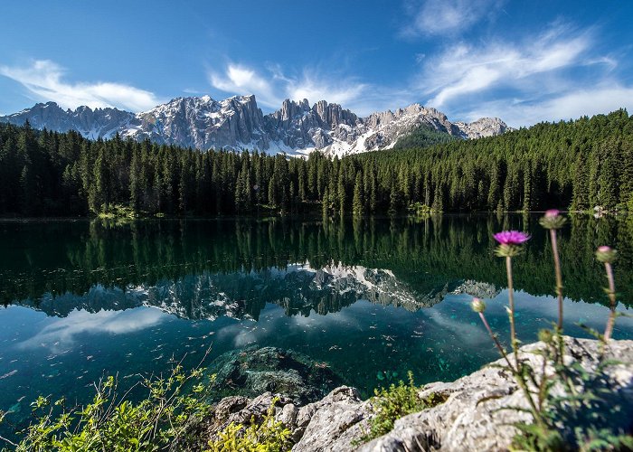 Carezza Lake Carezza Lake and Latemar peaks, 88 km to Trento - Discover the ... photo