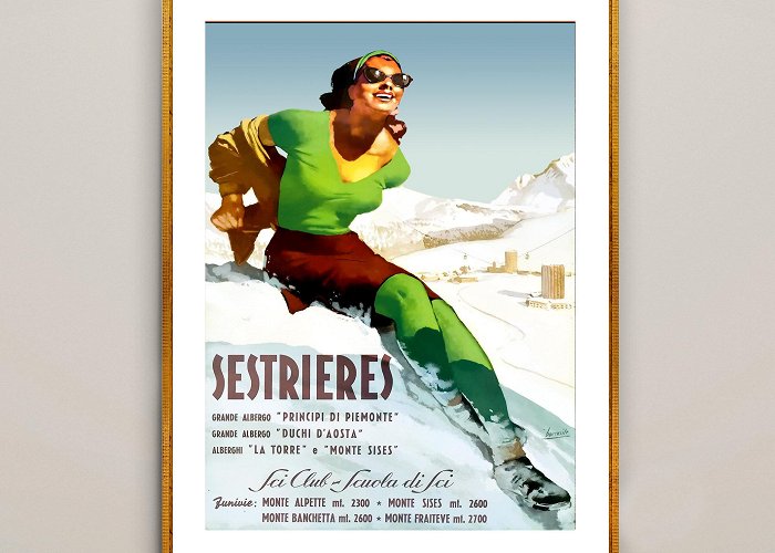 Sestriere - Fraiteve Sestrieres Italy Ski Club Vintage Travel Poster Sestriere Poster ... photo