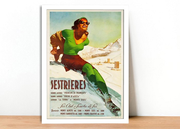 Sestriere - Fraiteve Sestriere Italy Ski Club Ski School Vintage Ski Poster Framed ... photo